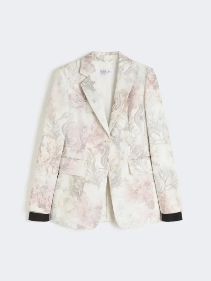 Blazer de corte entallado en organza estampada y gabardina, blanco Blazer de corte entallado en organza estampada y gabardina, blanco
