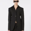 Blazer de gabardina elástica de corte entallado, negro Blazer de gabardina elástica de corte entallado, negro