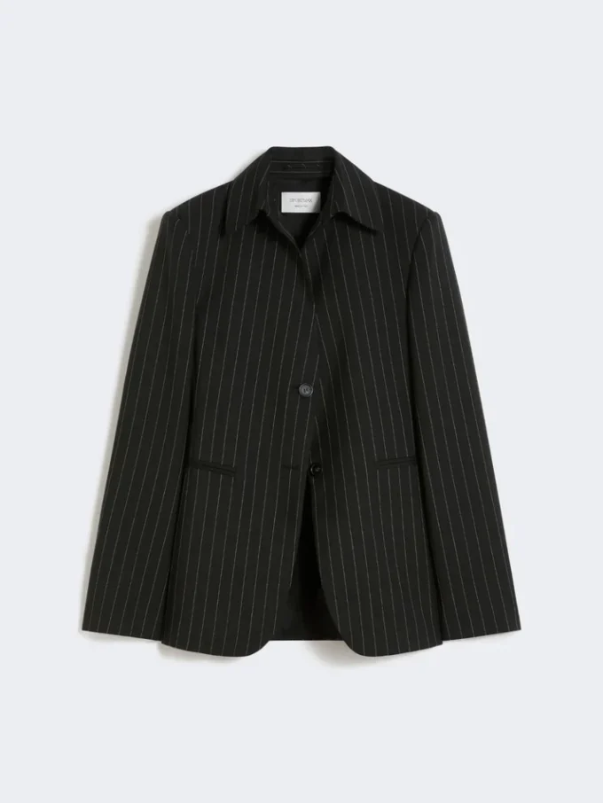 Blazer de gabardina elástica de corte entallado, negro Blazer de gabardina elástica de corte entallado, negro