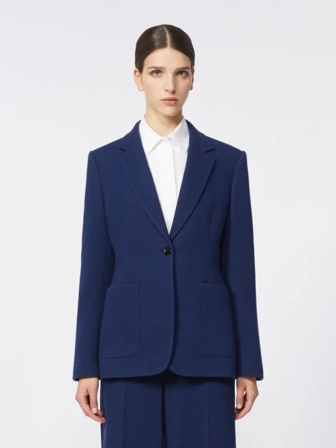 Blazer de jersey piqué de un solo botonadura, azul china Blazer de jersey piqué de un solo botonadura, azul china