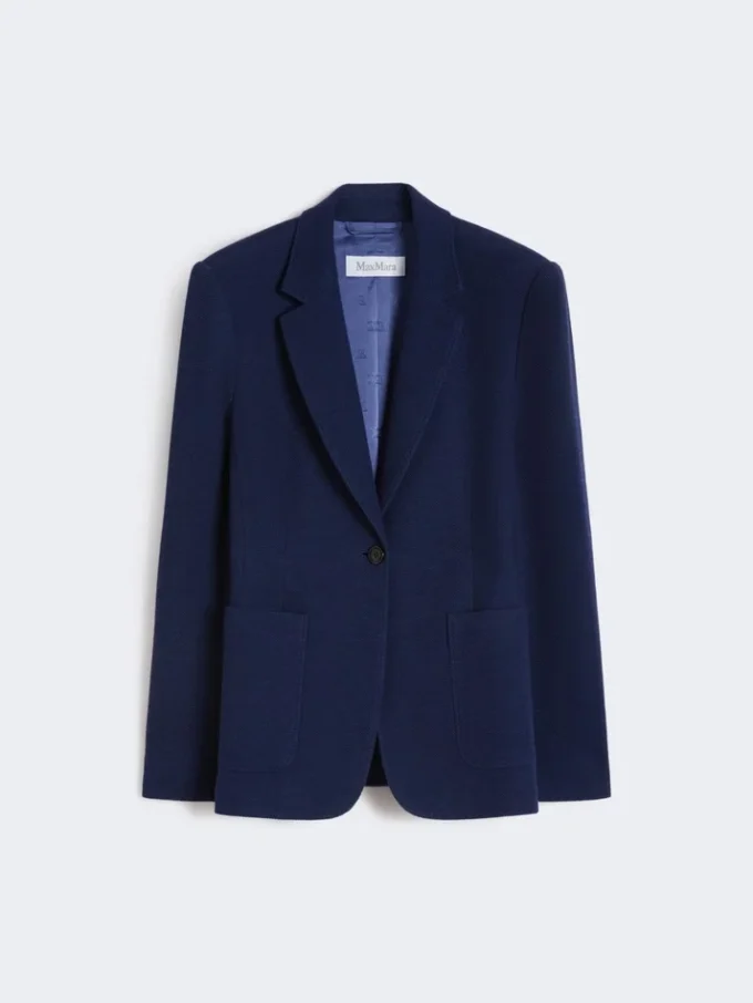 Blazer de jersey piqué de un solo botonadura, azul china Blazer de jersey piqué de un solo botonadura, azul china