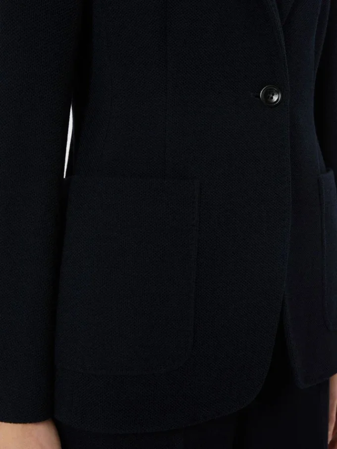Blazer de jersey piqué de un solo botonadura, azul ultramar Blazer de jersey piqué de un solo botonadura, azul ultramar