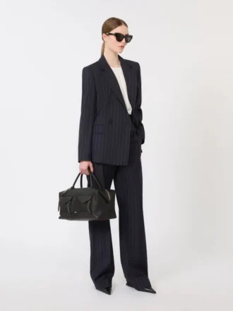 Pantalones de lana a rayas, azul marino