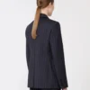 Blazer de lana a rayas finas de doble botonadura, azul marino