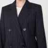 Blazer de lana a rayas finas de doble botonadura, azul marino