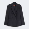 Blazer de lana a rayas finas de doble botonadura, azul marino