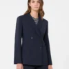 Blazer de lana elástica de doble botonadura, azul marino Blazer de lana elástica de doble botonadura, azul marino