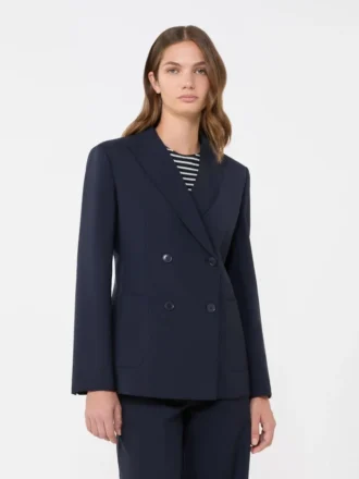 Blazer de lana elástica de doble botonadura, azul marino