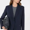 Blazer de lana elástica de doble botonadura, azul marino Blazer de lana elástica de doble botonadura, azul marino