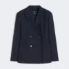Blazer de lana elástica de doble botonadura, azul marino Blazer de lana elástica de doble botonadura, azul marino