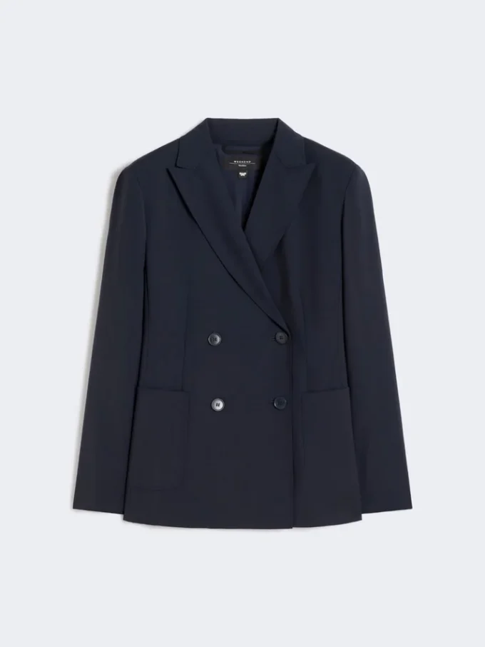 Blazer de lana elástica de doble botonadura, azul marino Blazer de lana elástica de doble botonadura, azul marino