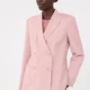 Blazer de lana elástica de doble botonadura, rosa antiguo Blazer de lana elástica de doble botonadura, rosa antiguo