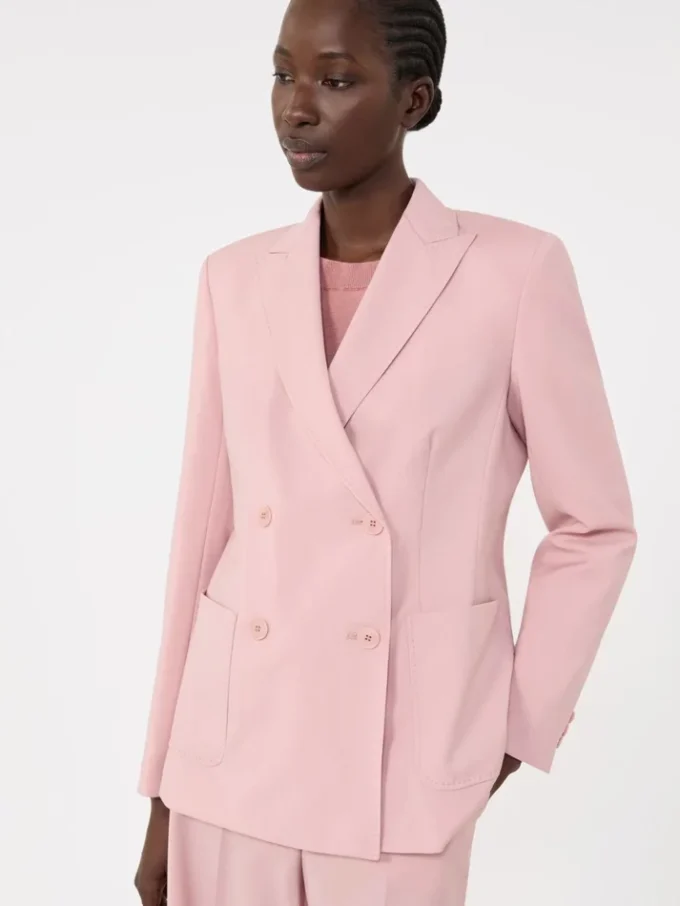 Blazer de lana elástica de doble botonadura, rosa antiguo Blazer de lana elástica de doble botonadura, rosa antiguo