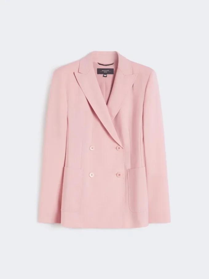 Blazer de lana elástica de doble botonadura, rosa antiguo Blazer de lana elástica de doble botonadura, rosa antiguo