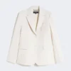 Blazer de lona de mezcla de viscosa, color marfil