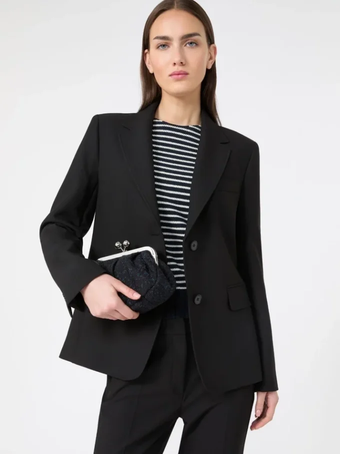 Blazer de lona de mezcla de viscosa, negro Blazer de lona de mezcla de viscosa, negro