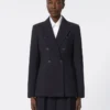 Blazer de mezcla de lana con efecto seersucker, azul ultramar