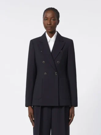 Blazer de mezcla de lana con efecto seersucker, azul ultramar
