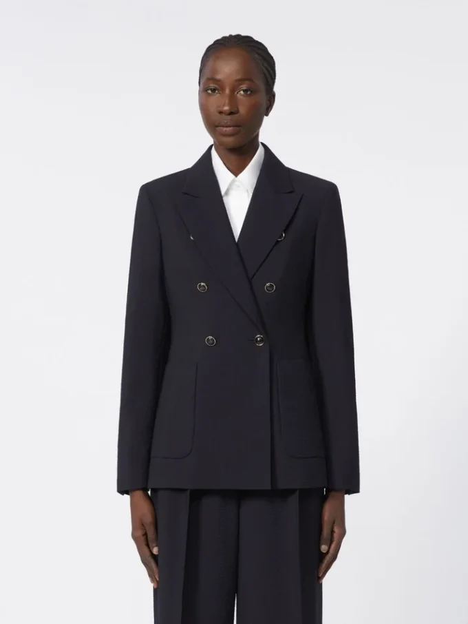 Blazer de mezcla de lana con efecto seersucker, azul ultramar