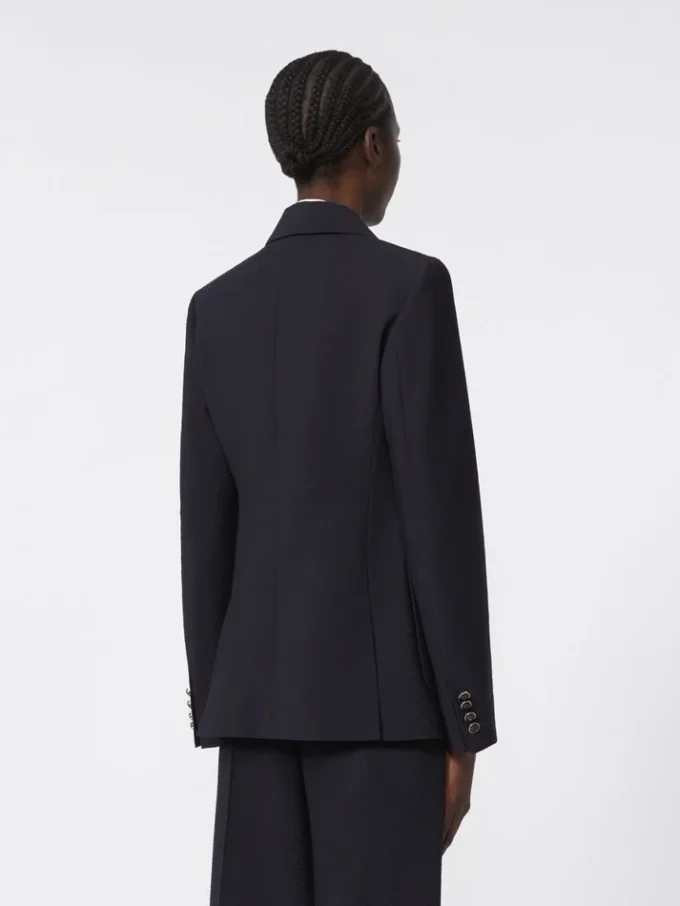 Blazer de mezcla de lana con efecto seersucker, azul ultramar