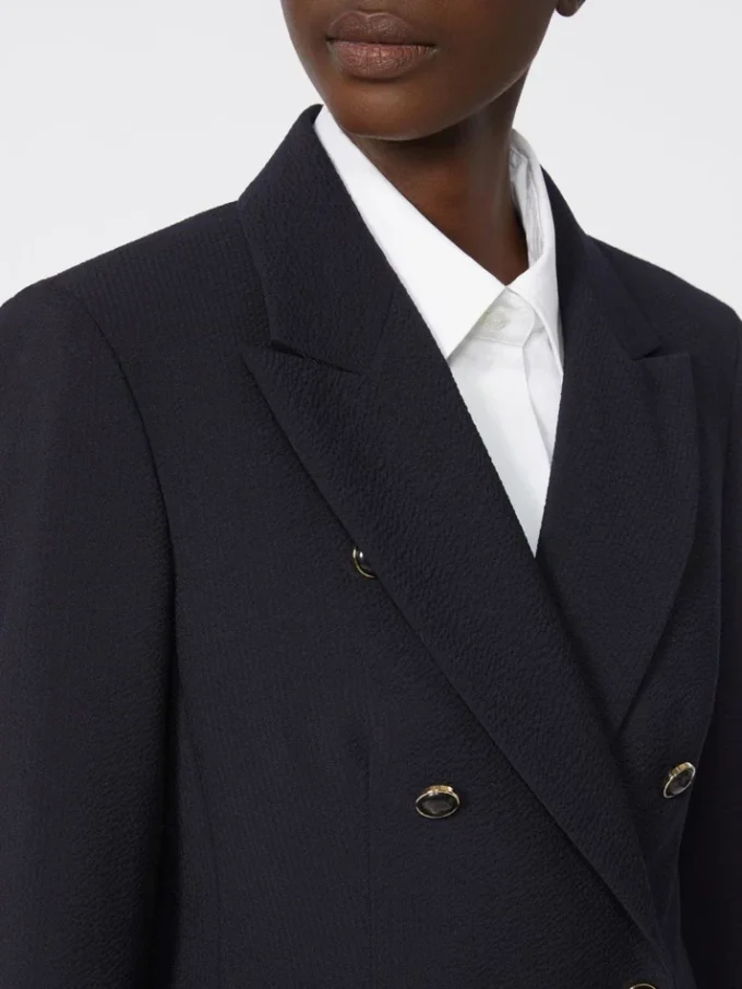 Blazer de mezcla de lana con efecto seersucker, azul ultramar