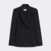 Blazer de mezcla de lana con efecto seersucker, azul ultramar