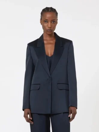 Blazer de satén reverso, azul medianoche Blazer de satén reverso, azul medianoche