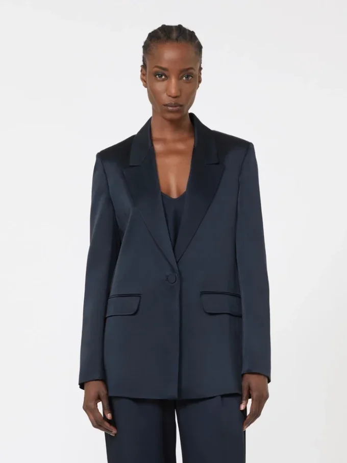 Blazer de satén reverso, azul medianoche
