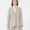 Blazer de seersucker de algodón y lino, color arena Blazer de seersucker de algodón y lino, color arena