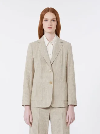 Blazer de seersucker de algodón y lino, color arena