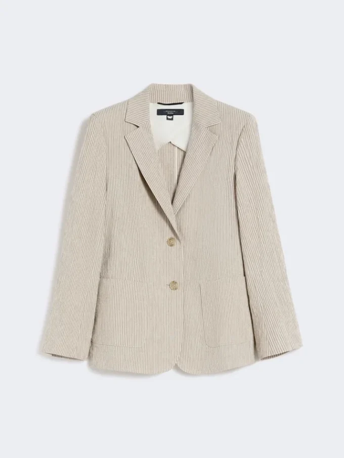 Blazer de seersucker de algodón y lino, color arena Blazer de seersucker de algodón y lino, color arena