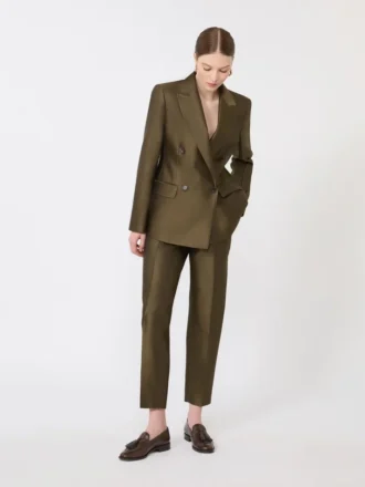 Blazer de shantung de doble botonadura, color caqui Blazer de shantung de doble botonadura, color caqui