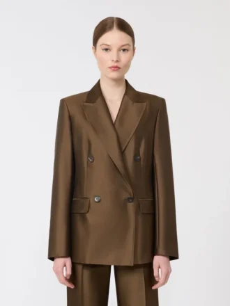 Blazer de shantung de doble botonadura, color caqui Blazer de shantung de doble botonadura, color caqui