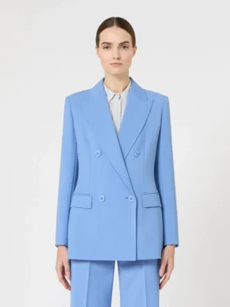 Blazer entallado de crepé de lana, azul claro Blazer entallado de crepé de lana, azul claro