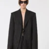 Blazer entallado de gabardina a rayas, negro Blazer entallado de gabardina a rayas, negro