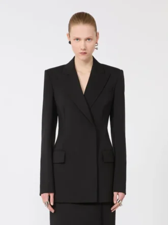 Blazer entallado de Pure Wool elástica natural, negro
