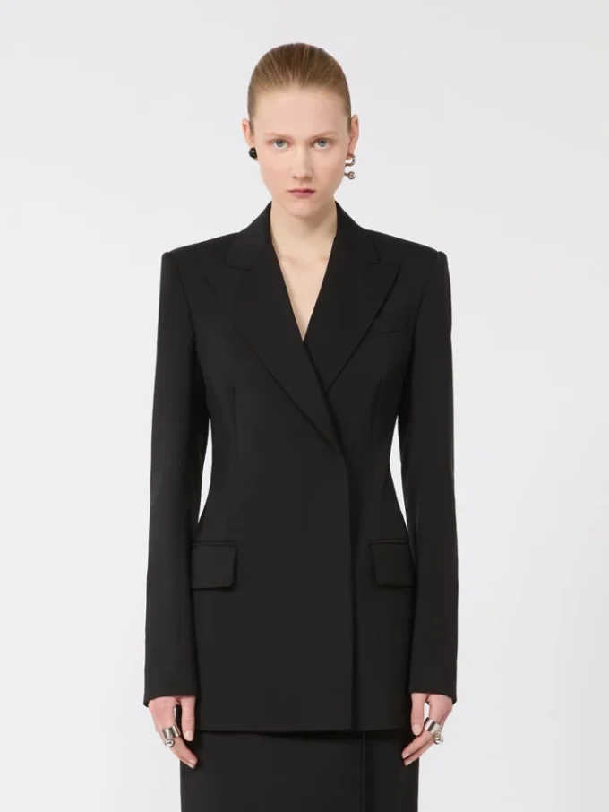 Blazer entallado de Pure Wool elástica natural, negro Blazer entallado de Pure Wool elástica natural, negro