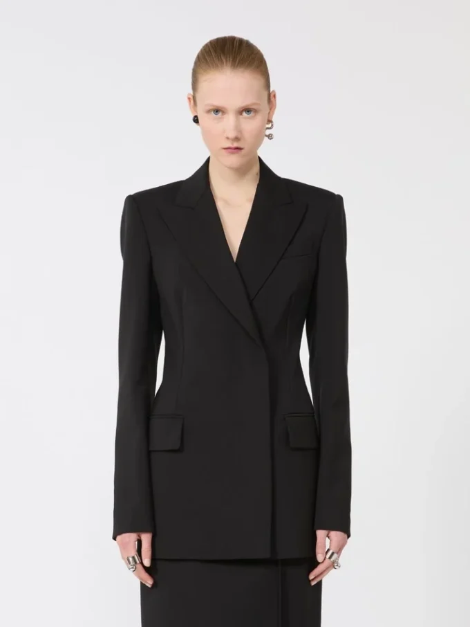 Blazer entallado de Pure Wool elástica natural, negro Blazer entallado de Pure Wool elástica natural, negro