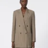 Blazer oversize de lana a rayas, color avellana