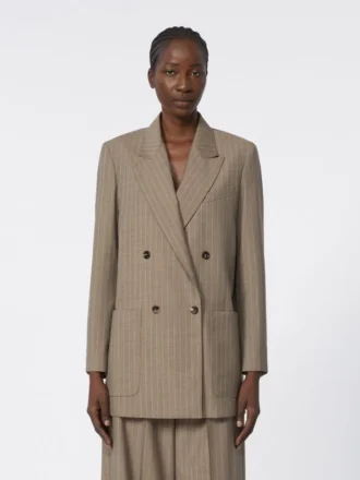 Blazer oversize de lana a rayas, color avellana