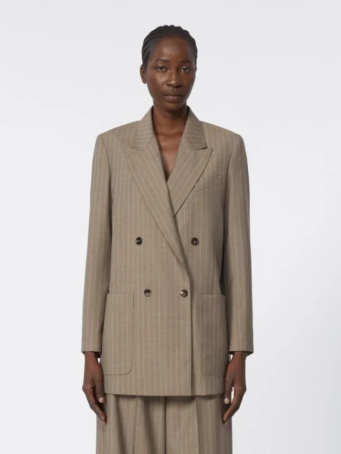 Blazer oversize de lana a rayas, color avellana