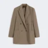 Blazer oversize de lana a rayas, color avellana