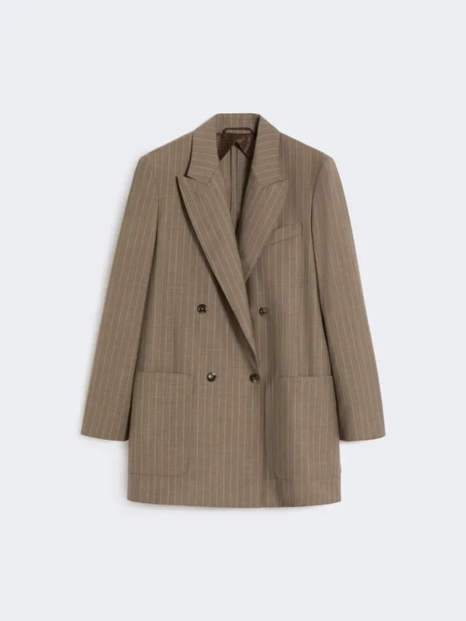 Blazer oversize de lana a rayas, color avellana