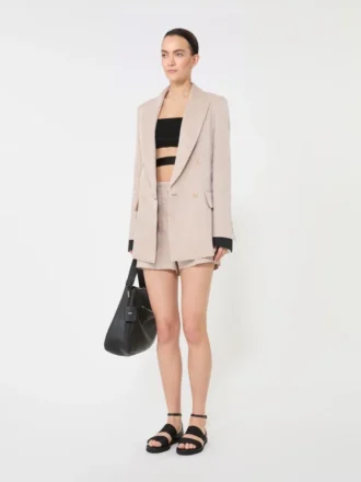 Blazer oversize de organza y lona de lino, color camel