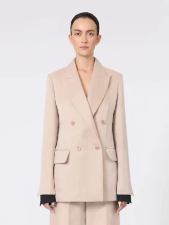 Blazer oversize de organza y lona de lino, color camel