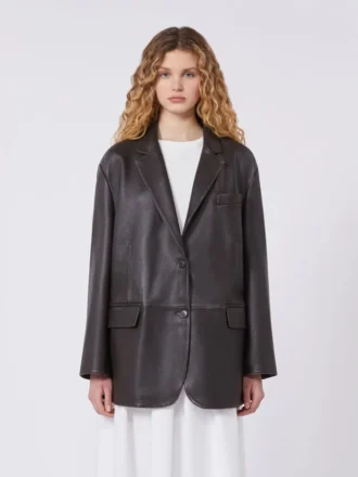 Blazer oversize de piel, marrón