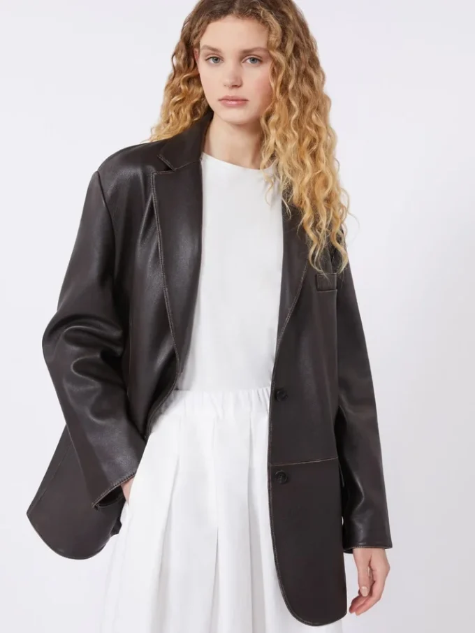 Blazer oversize de piel, marrón Blazer oversize de piel, marrón