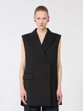Blazer sin mangas de lana elástica, negro