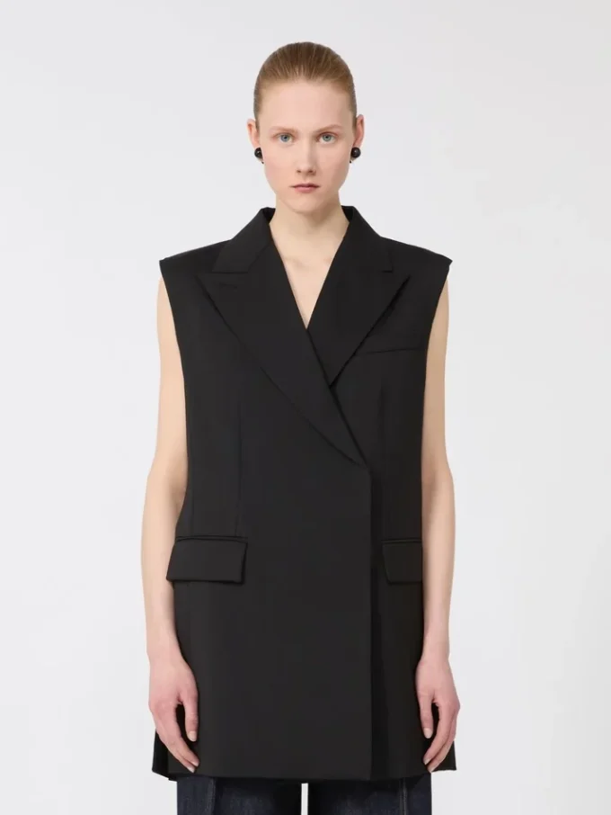 Blazer sin mangas de lana elástica, negro Blazer sin mangas de lana elástica, negro