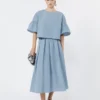 Blusa corta de tafetán de algodón, azul claro
